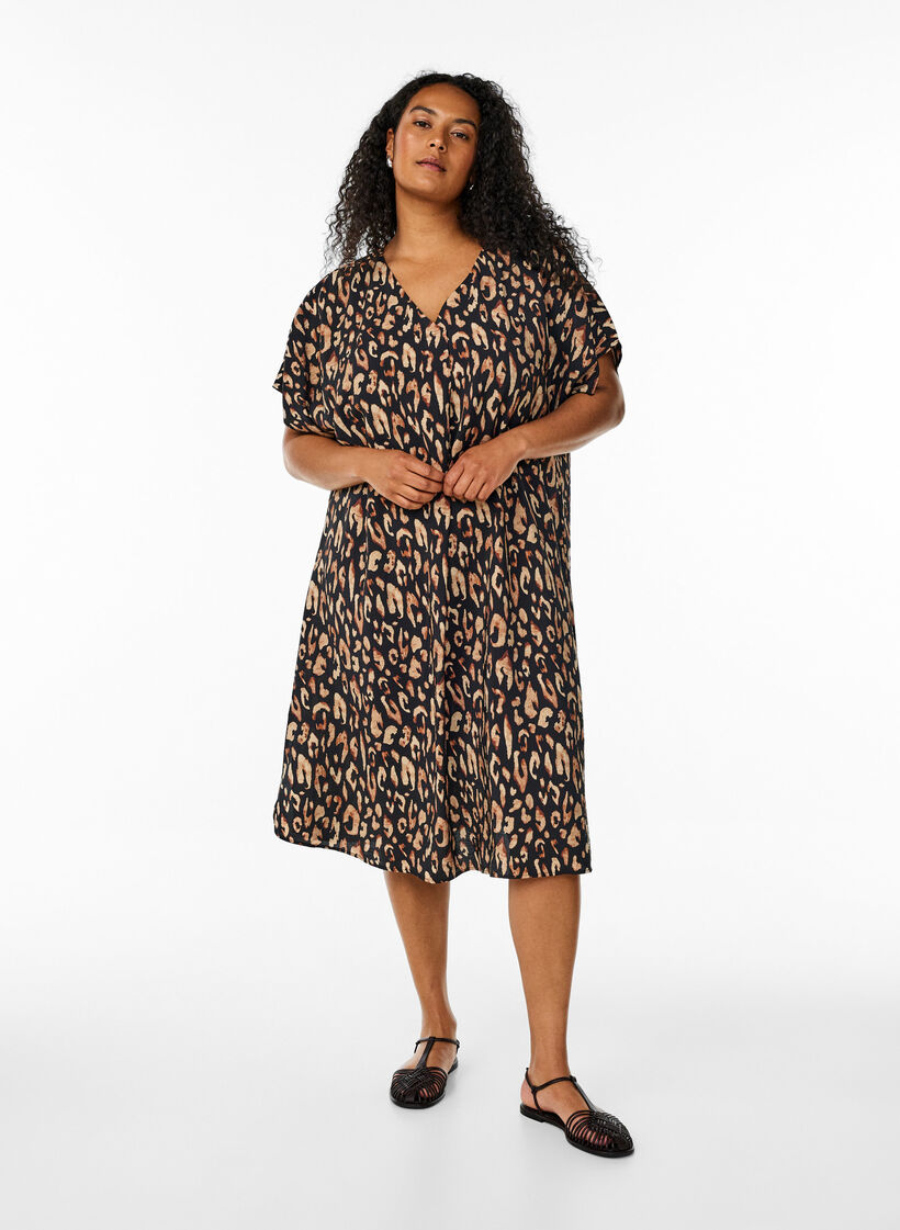 Kleid aus Viskose mit V-Ausschnitt, Schwarz, Model image number 1