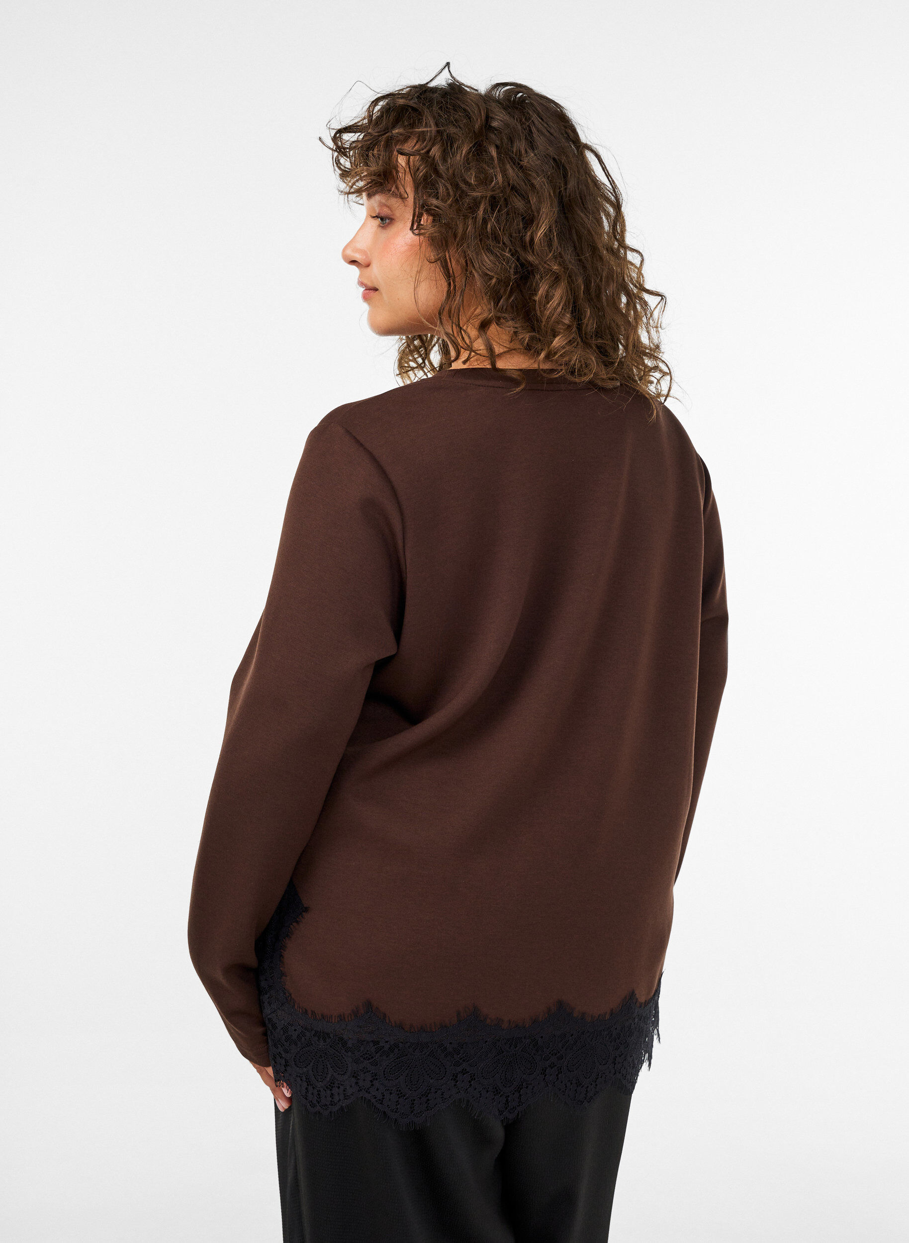 ZizziBluse aus Jersey mit Spitzen, Braun, Model image number 2