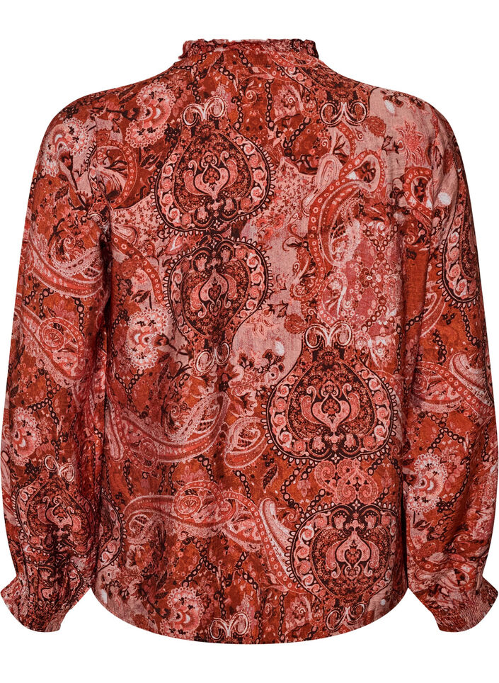 Bluse aus Viskose mit Paisley-Print und R&uuml;schen, Orange, Packshot image number 1