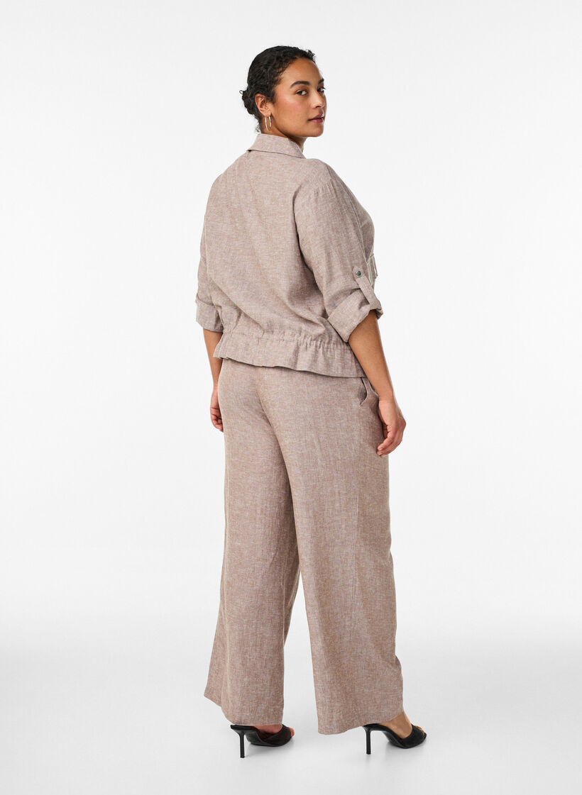 Hose aus Leinen und Viskose mit weitem Bein, Braun, Model image number 1
