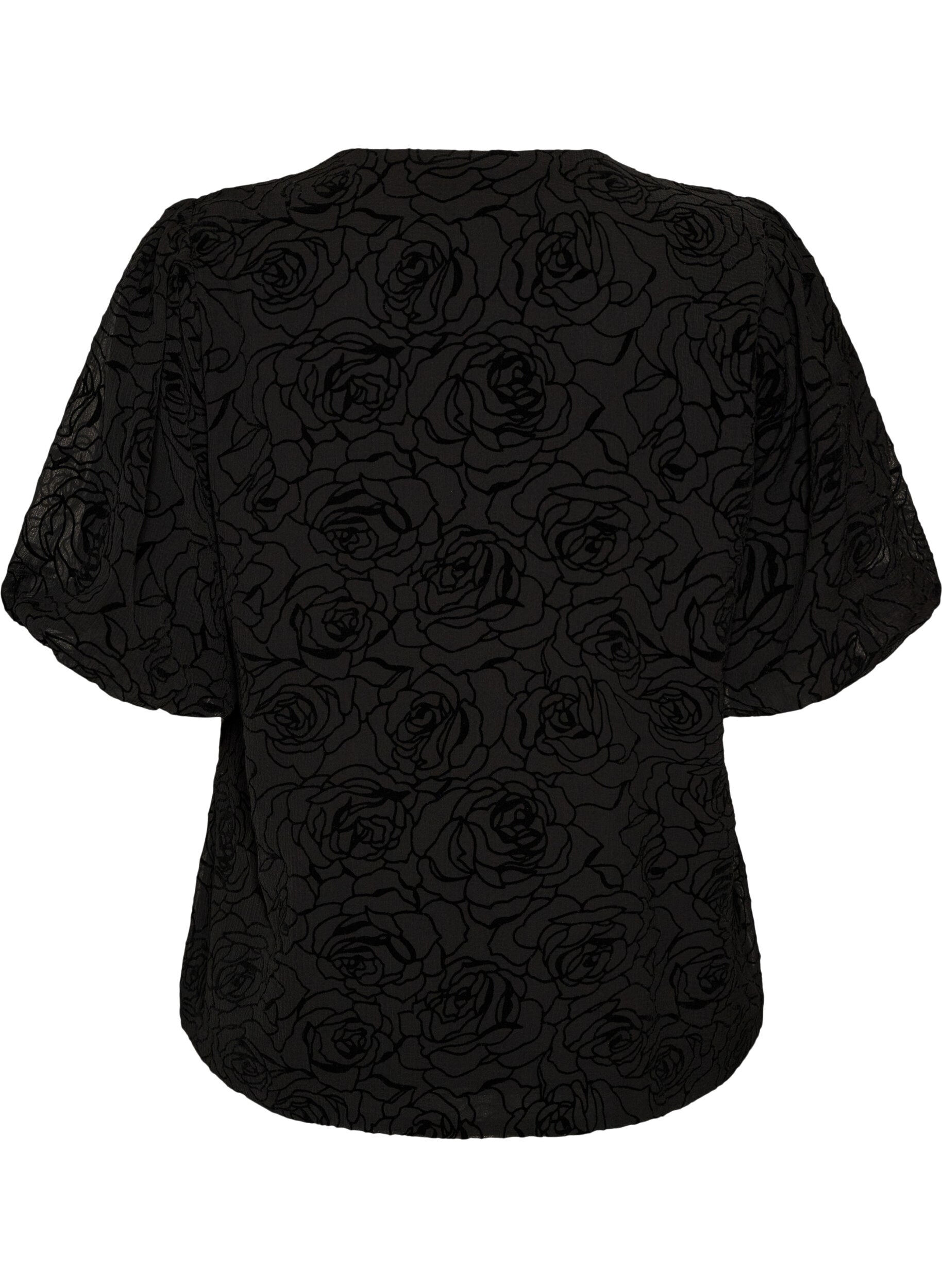 ZizziGebl&uuml;mte Bluse mit Ballon&auml;rmeln, Schwarz, Packshot image number 1