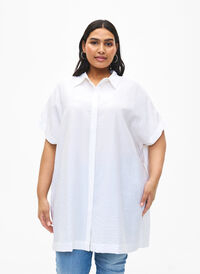 Langes Hemd aus Viskose mit kurzen Ärmeln, Bright White, Model