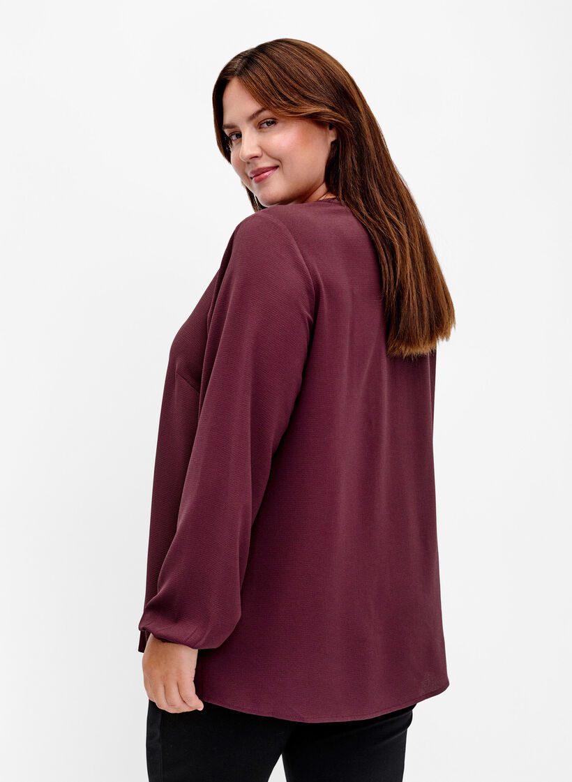 Unifarbene Bluse mit V-Ausschnitt, Fudge, Model image number 1