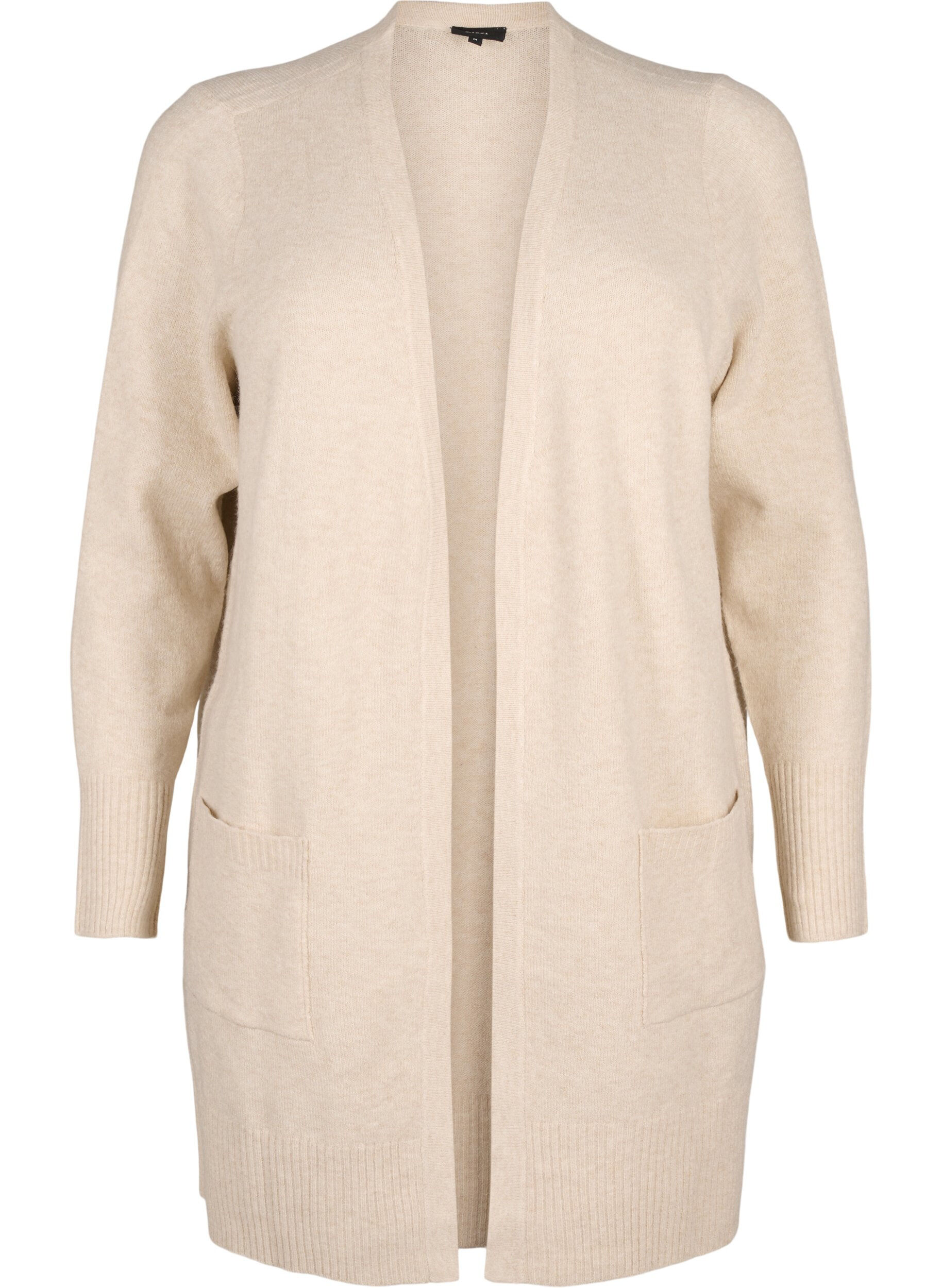 Zizzi Strickjacke mit Rippenstrick und Taschen, Beige, Packshot image number 0