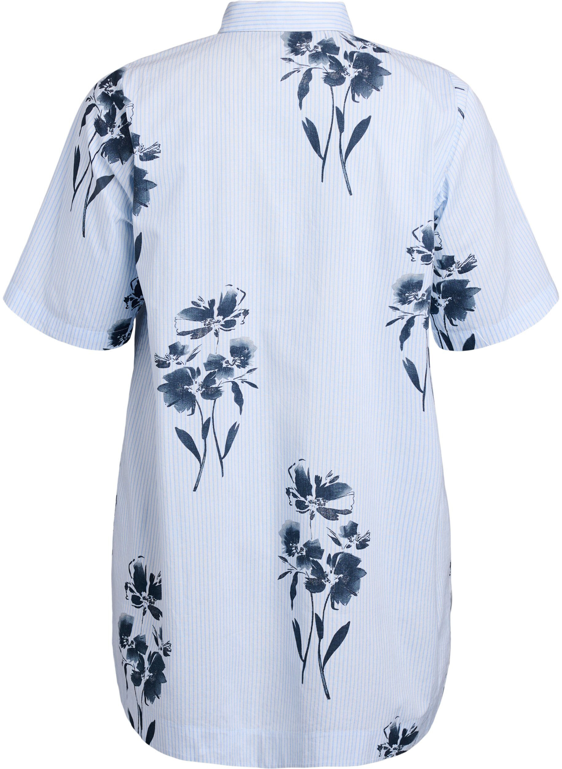 Zizzi Langes Shirt mit Streifen und Blumenprint, Blau, Packshot image number 1
