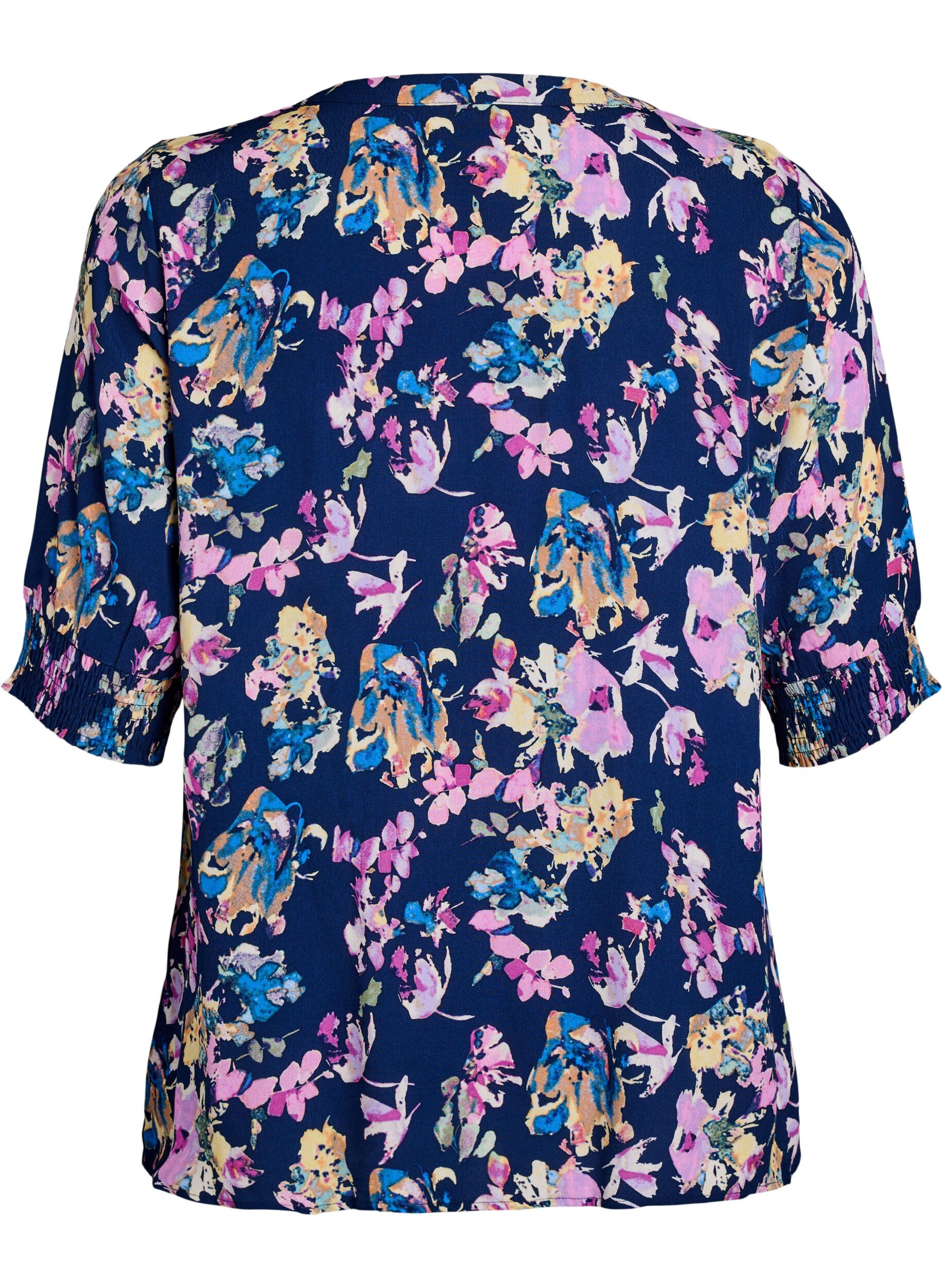 Zizzi Kurz&auml;rmelige Bluse aus Viskose, Blau, Packshot image number 1