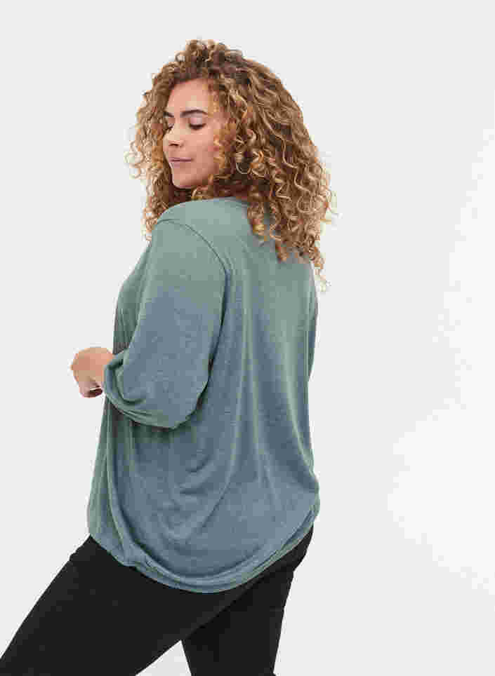 Einfarbige Bluse mit 3/4-Ärmel, Balsam Green Mel, Model image number 1