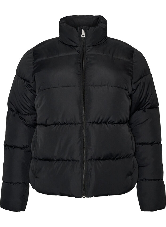 Kurze Pufferjacke mit hohem Kragen, Schwarz, Packshot image number 0