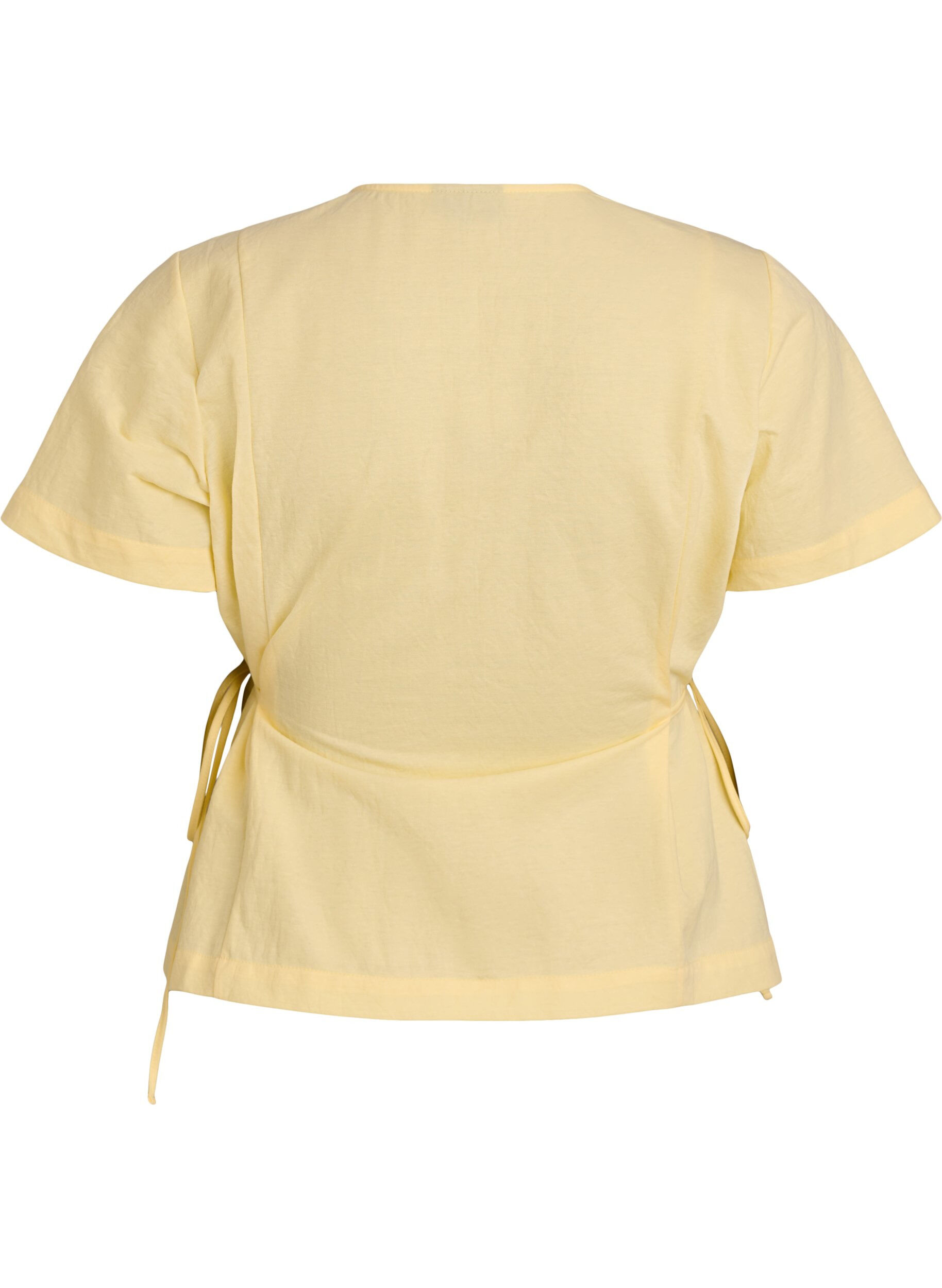 ZizziBluse aus einer Baumwollmischung mit V-Ausschnitt und Bindeband, Gelb, Packshot image number 1