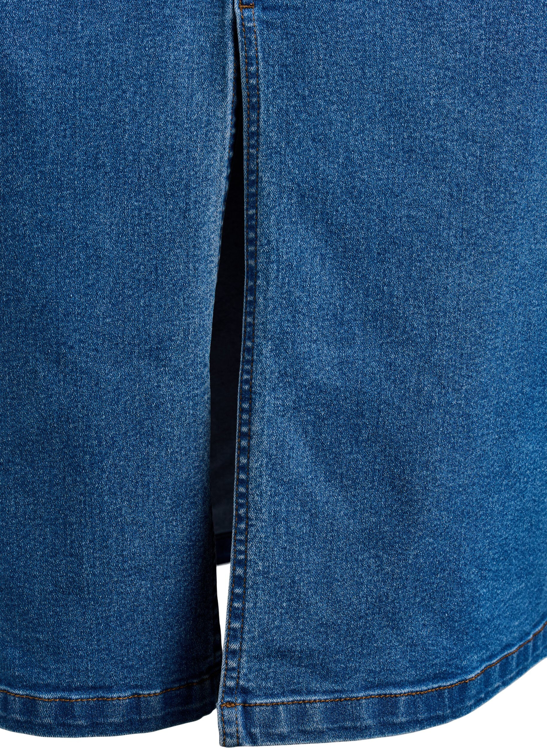 Zizzi FLASH - Midi-Jeansrock mit vorderem Schlitz, Blau, Packshot image number 3
