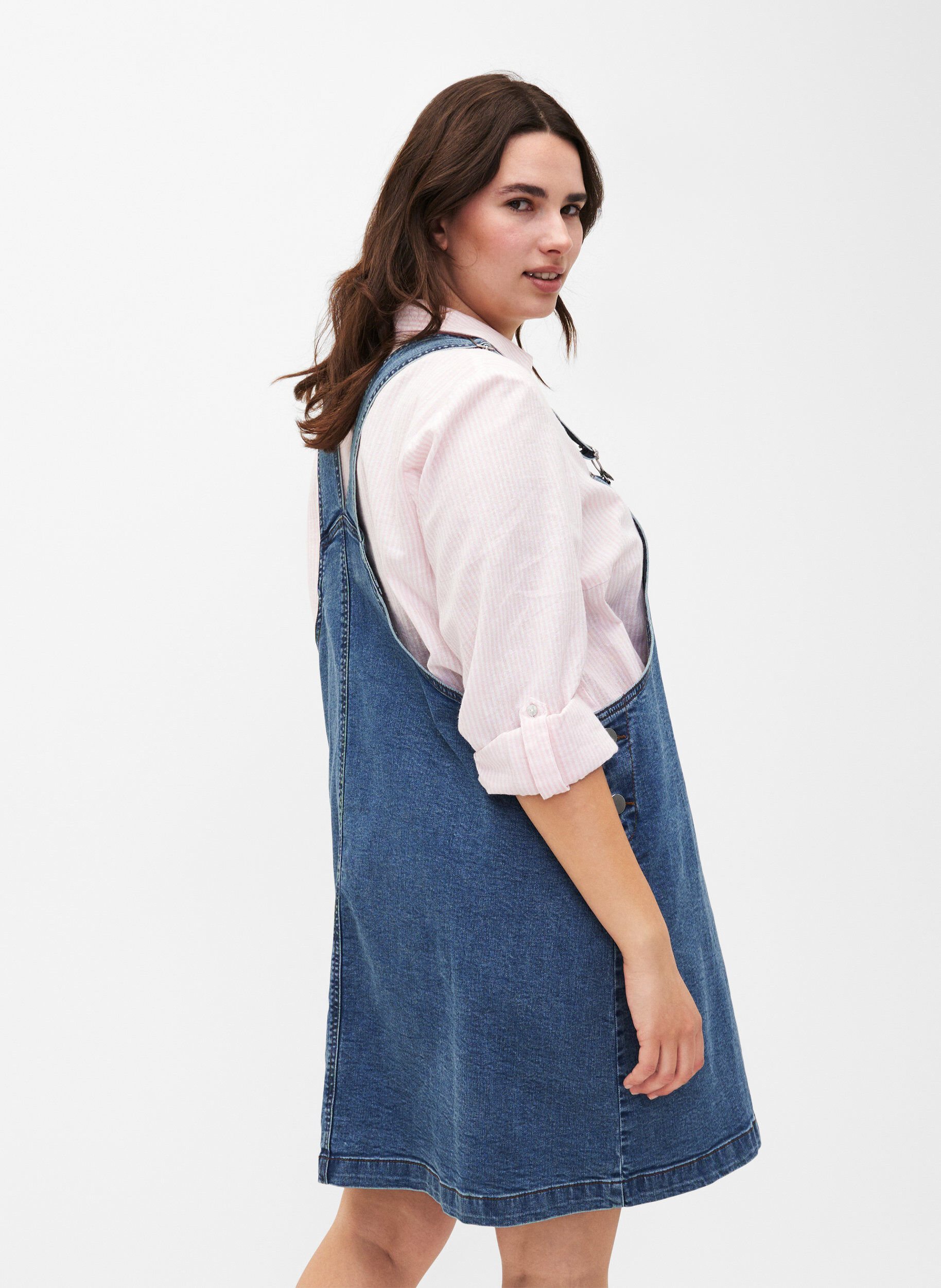 Zizzi Hemdbluse mit Knopfverschluss aus Baumwoll-Leinen-Gemisch, Rosebloom White, Model image number 1