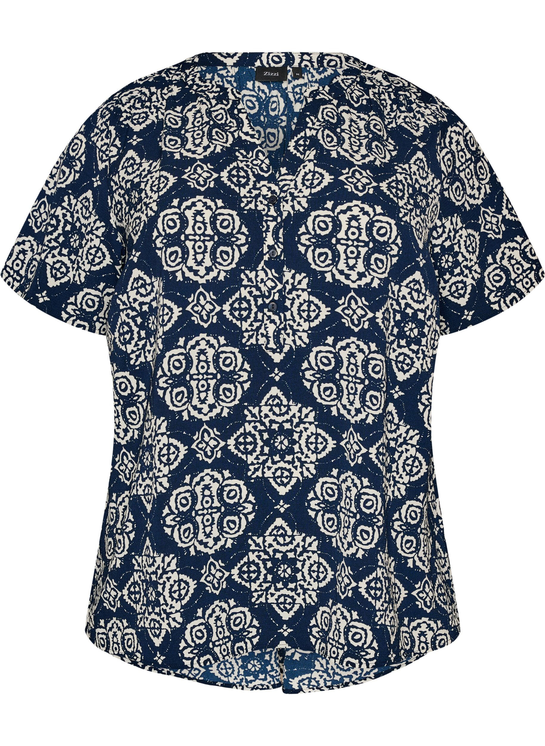 Zizzi Bluse mit kurzen &Auml;rmeln und V-Ausschnitt, Blau, Packshot image number 0