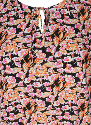 Kurzarm Viskosekleid mit Print, Pink Flower on Black, Packshot image number 2