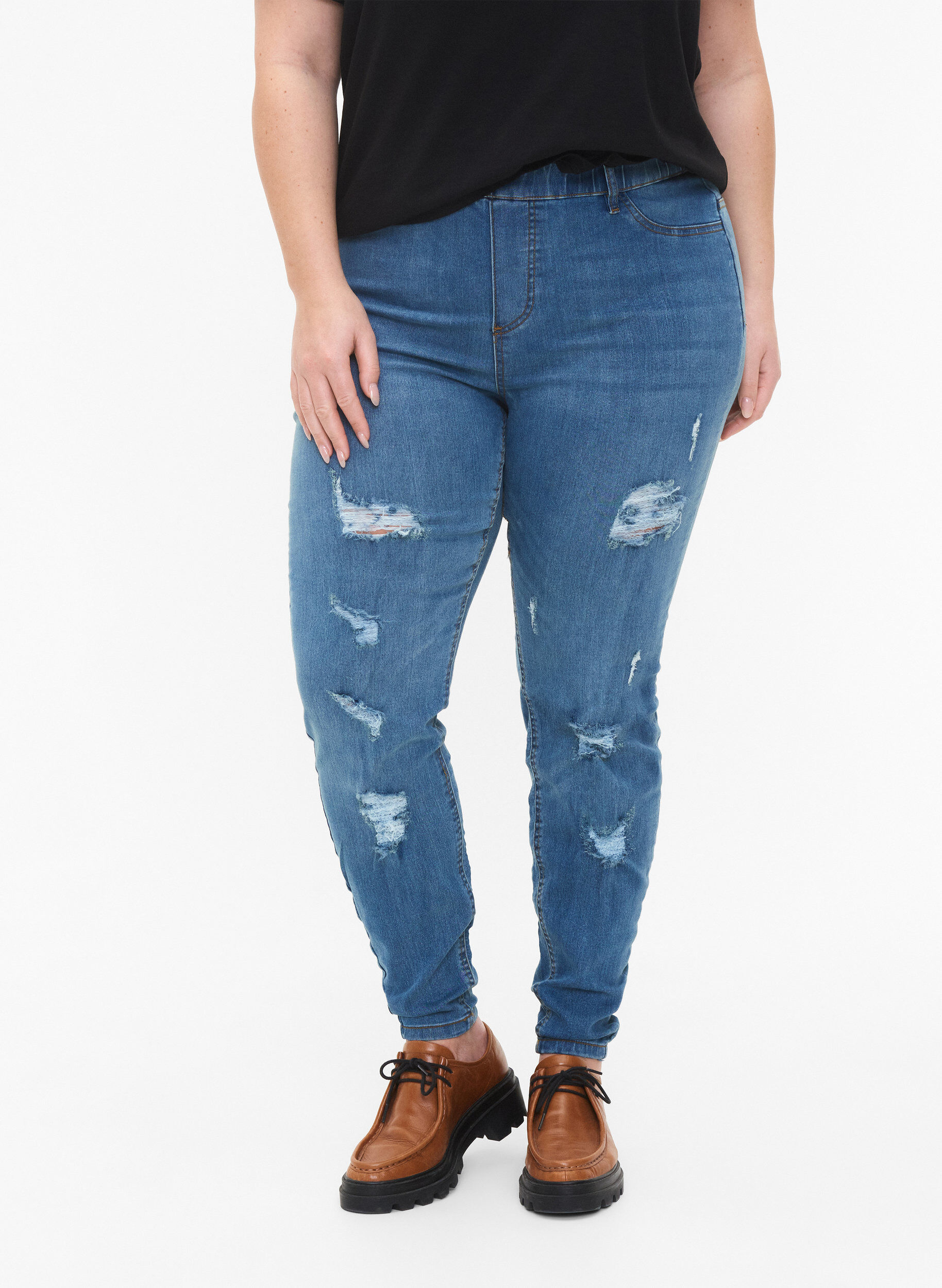 Zizzi Jeggings mit Rissen, Blue denim, Model image number 2