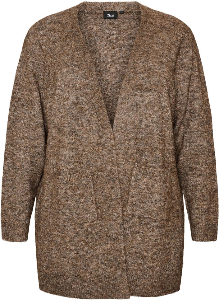 Lange Strickjacke mit Taschen, Braun, Packshot image number 0