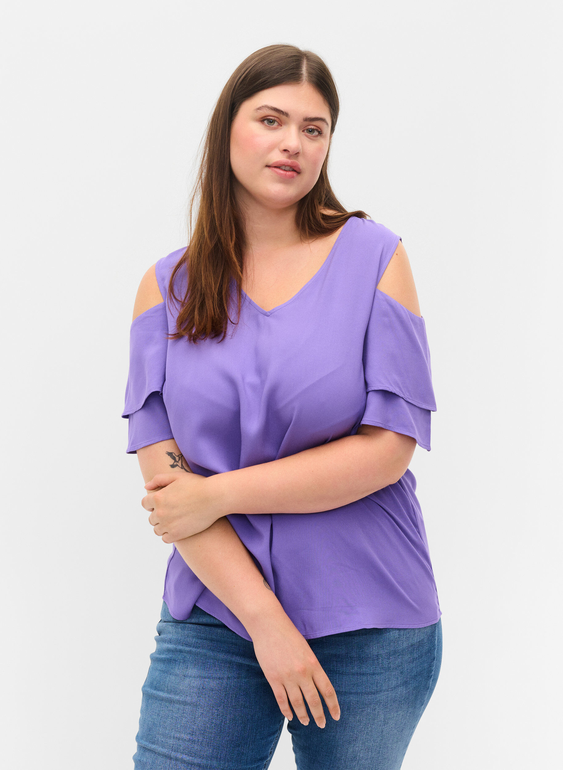 Zizzi Kurz&auml;rmelige Bluse aus Viskose, Passion Flower, Model image number 0