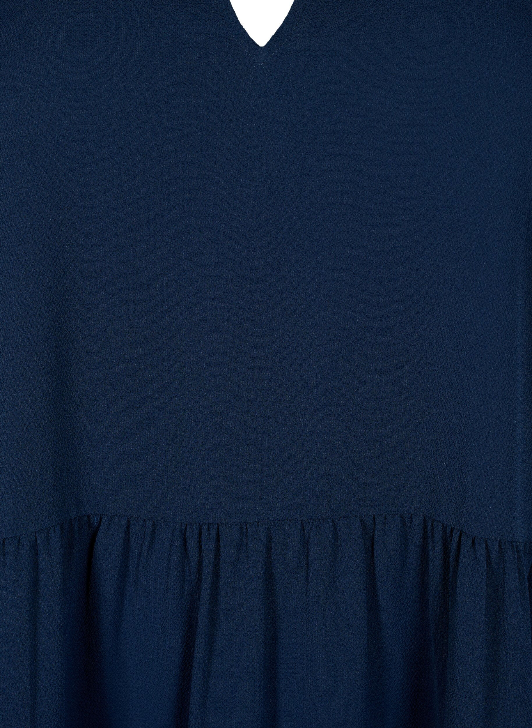 Zizzi Kurzarmkleid mit A-Linie und Teilungsn&auml;hten, Blau, Packshot image number 2