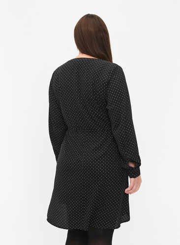 Bedrucktes Kleid mit Kordelzug an der Taille, Black Dot, Model image number 1