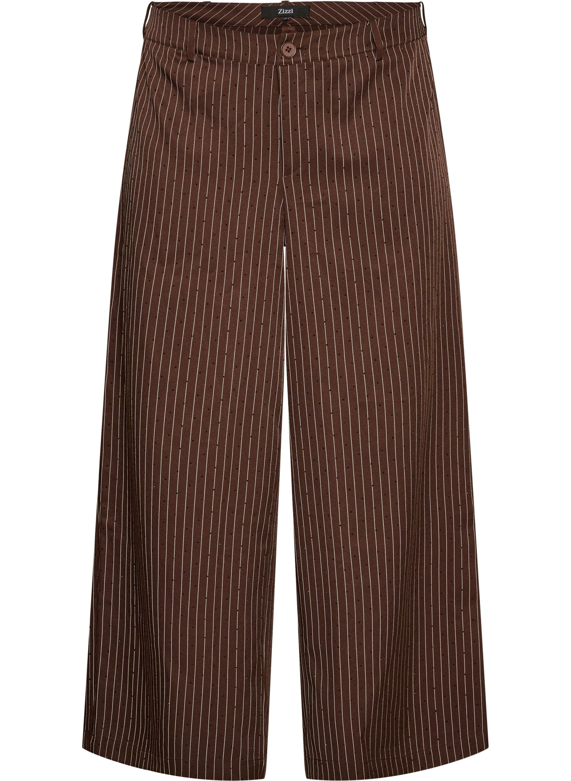 ZizziNadelstreifenhose mit Strasssteinen und weitem Bein, Braun, Packshot image number 0