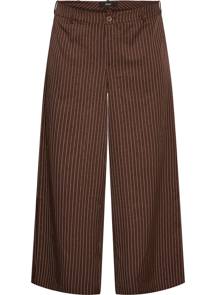 Nadelstreifenhose mit Strasssteinen und weitem Bein, Braun, Packshot image number 0
