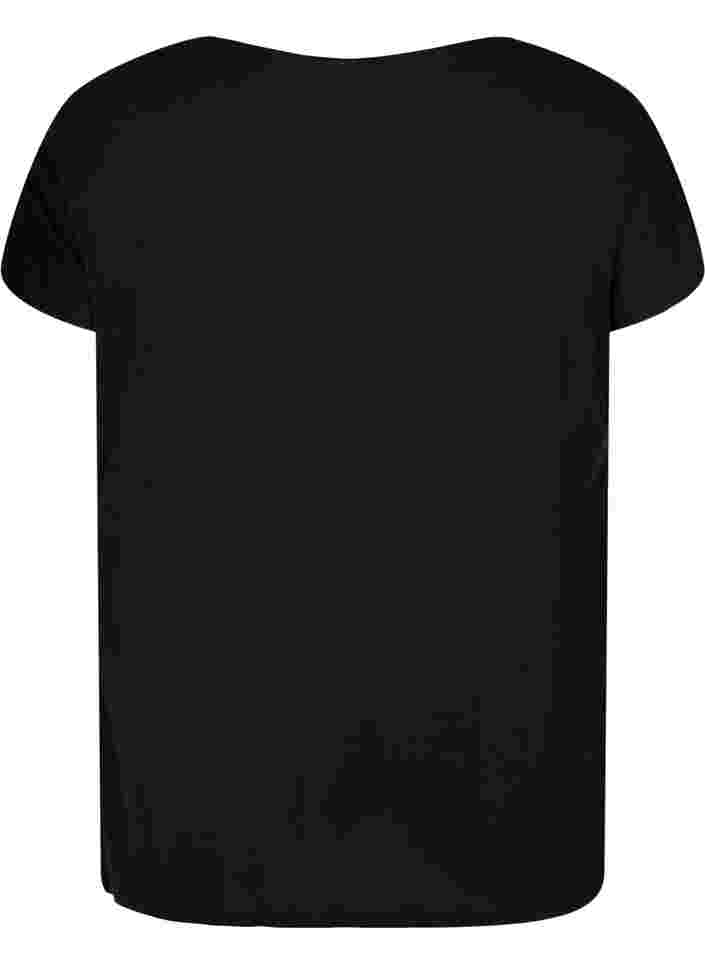 Kurzärmeliges Viskose-T-Shirt mit Golddruck, Black Gold , Packshot image number 1