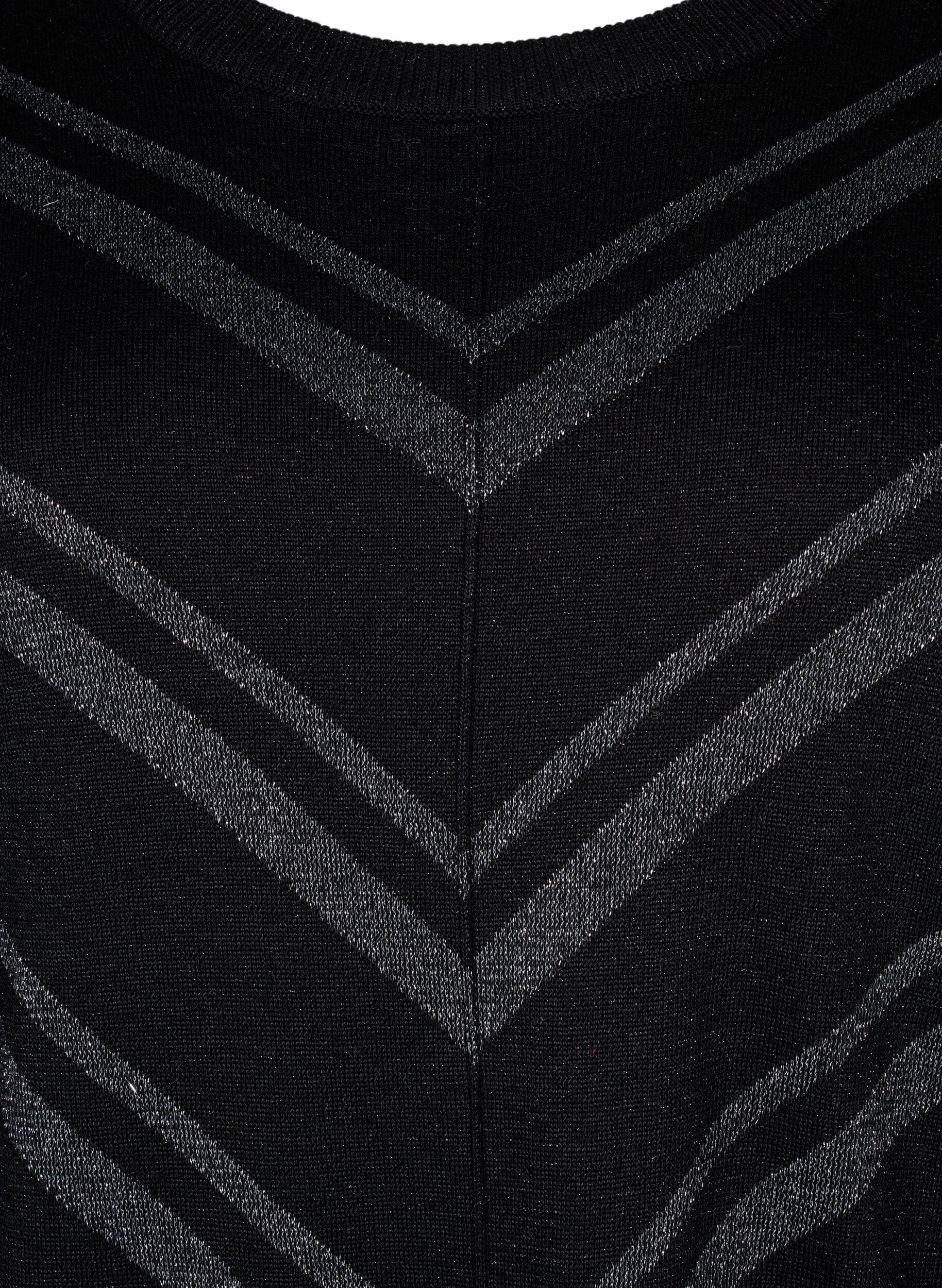 Zizzi Strickpullover mit Rundhalsausschnitt und Schimmer-Effekt, Black w.S.L.Stripes, Packshot image number 2