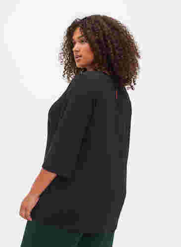 Bluse mit 3/4 Ärmeln und V-Ausschnitt, Black, Model image number 1