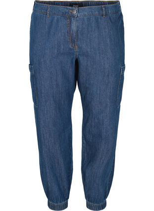 Cargo-Jeans mit Taschen, Dark blue denim, Packshot image number 0