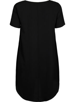 Kleid mit Aufdruck und kurzen Ärmeln, Black, Packshot image number 1