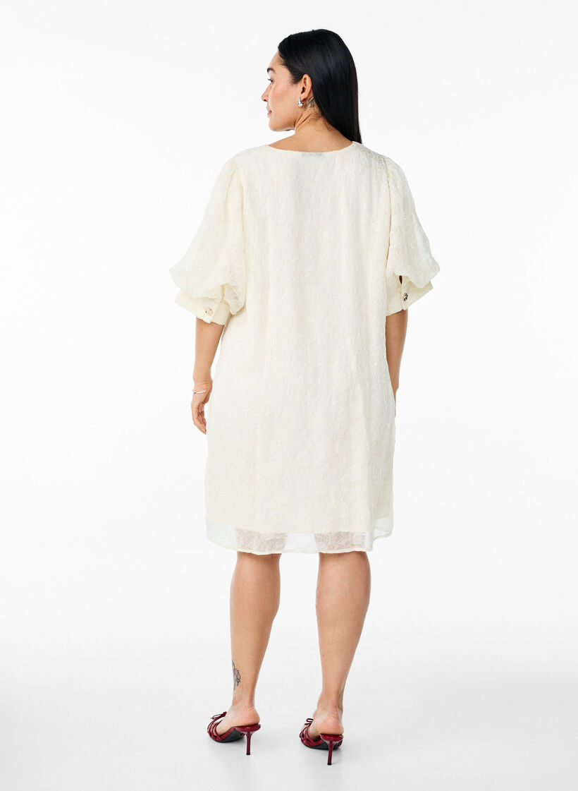 Kurzes Festkleid mit Pailletten, Vanille, Model image number 2