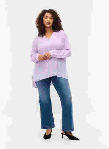 Langärmeliges Hemd mit V-Ausschnitt., Purple Rose, Model image number 2