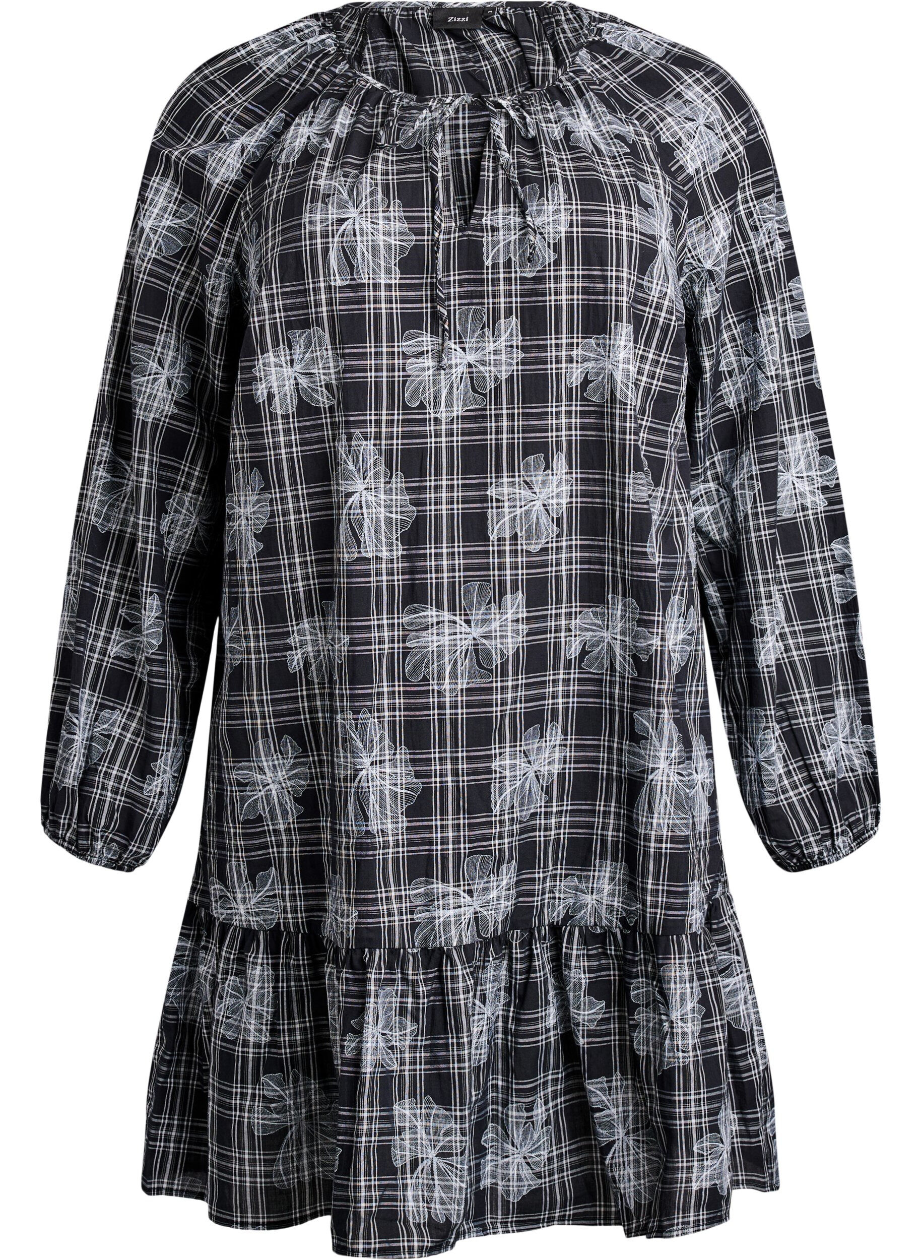 Kurzes Kleid mit Karo- und Blumenmuster