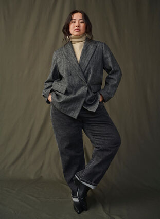 Blazer aus Wollmischung mit Taschen - Grau - Gr. M - Zizzi