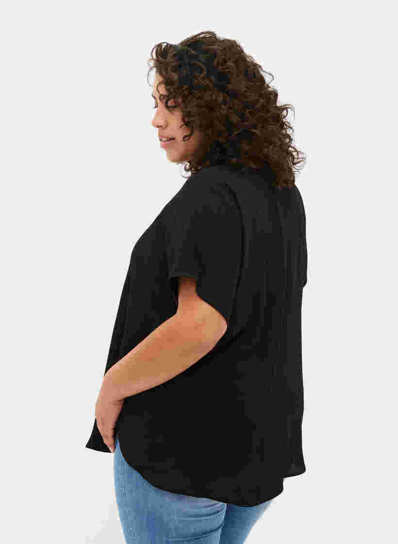 Bluse mit kurzen Ärmeln und Rundhalsausschnitt, Black, Model image number 1