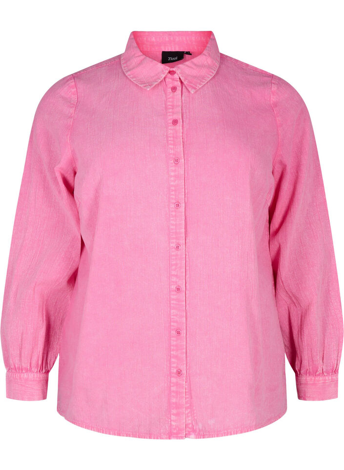 Einfarbige Jeansbluse, Pink Power, Packshot image number 0