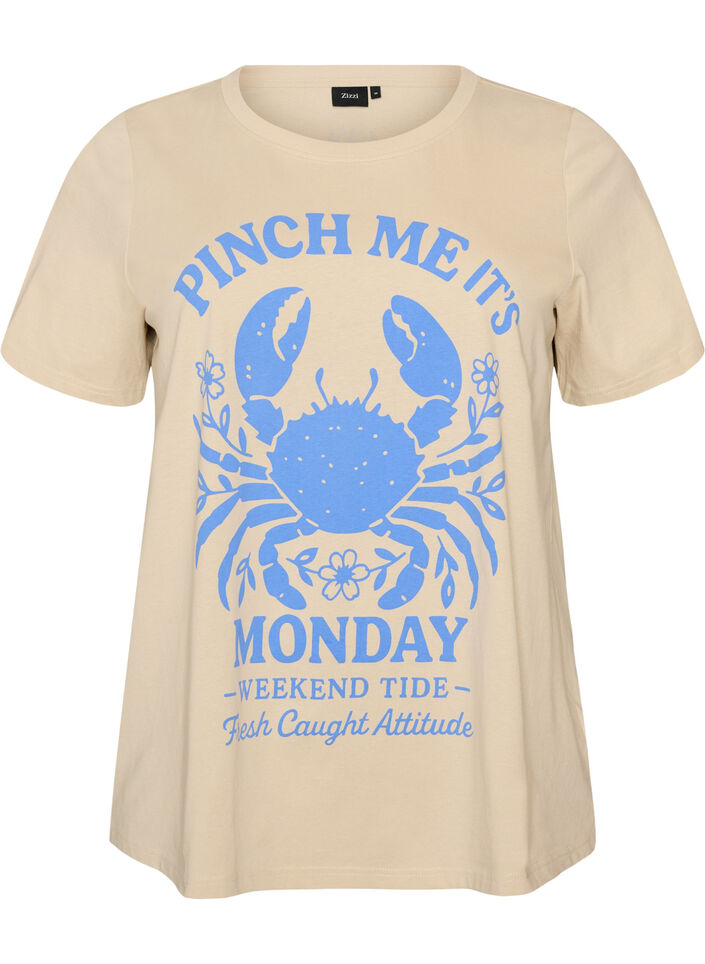 T-shirt aus Baumwolle mit Print, Beige, Packshot image number 0