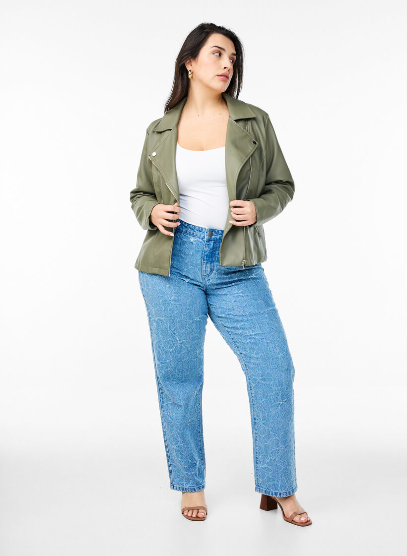 Bikerjacke aus Kunstleder, Grün, Model image number 1