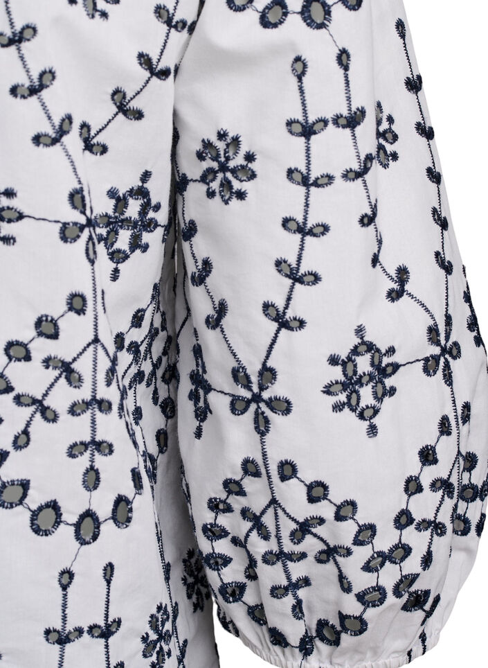 Bluse mit 3/4-Ärmeln und kontrastierender Broderie Anglaise, Weiß, Packshot image number 3