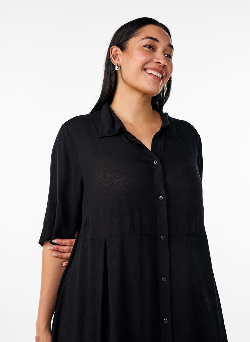Midikleid mit kurzen &Auml;rmeln, Schwarz, Model image number 2