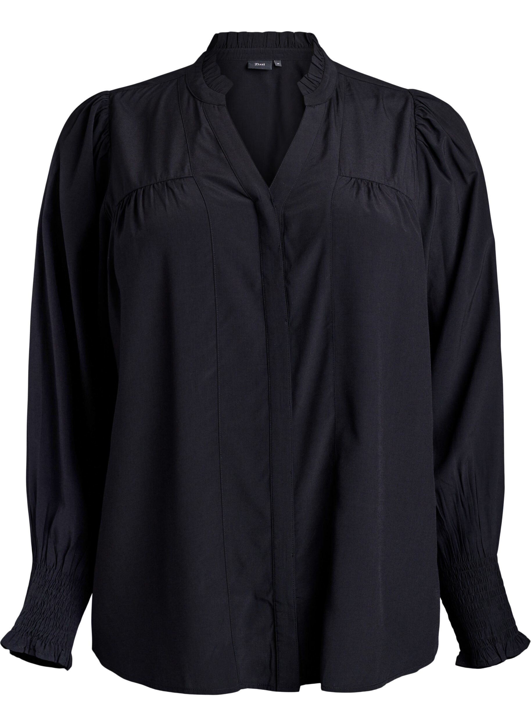 Bluse mit R&uuml;schenkragen und Raffung