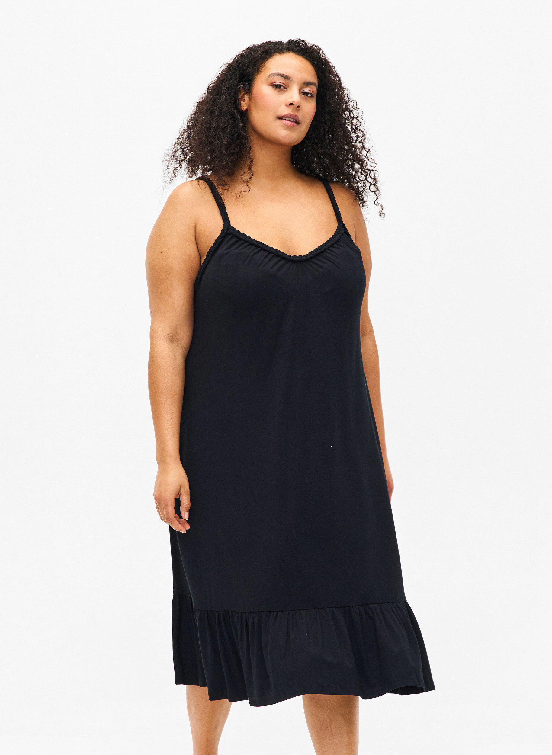Zizzi Strandkleid aus Viskose mit geflochtenen Tr&auml;gern, Black, Model image number 0