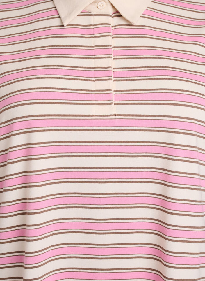 Poloshirt mit Streifen und kurzen Ärmeln, Pink, Packshot image number 2