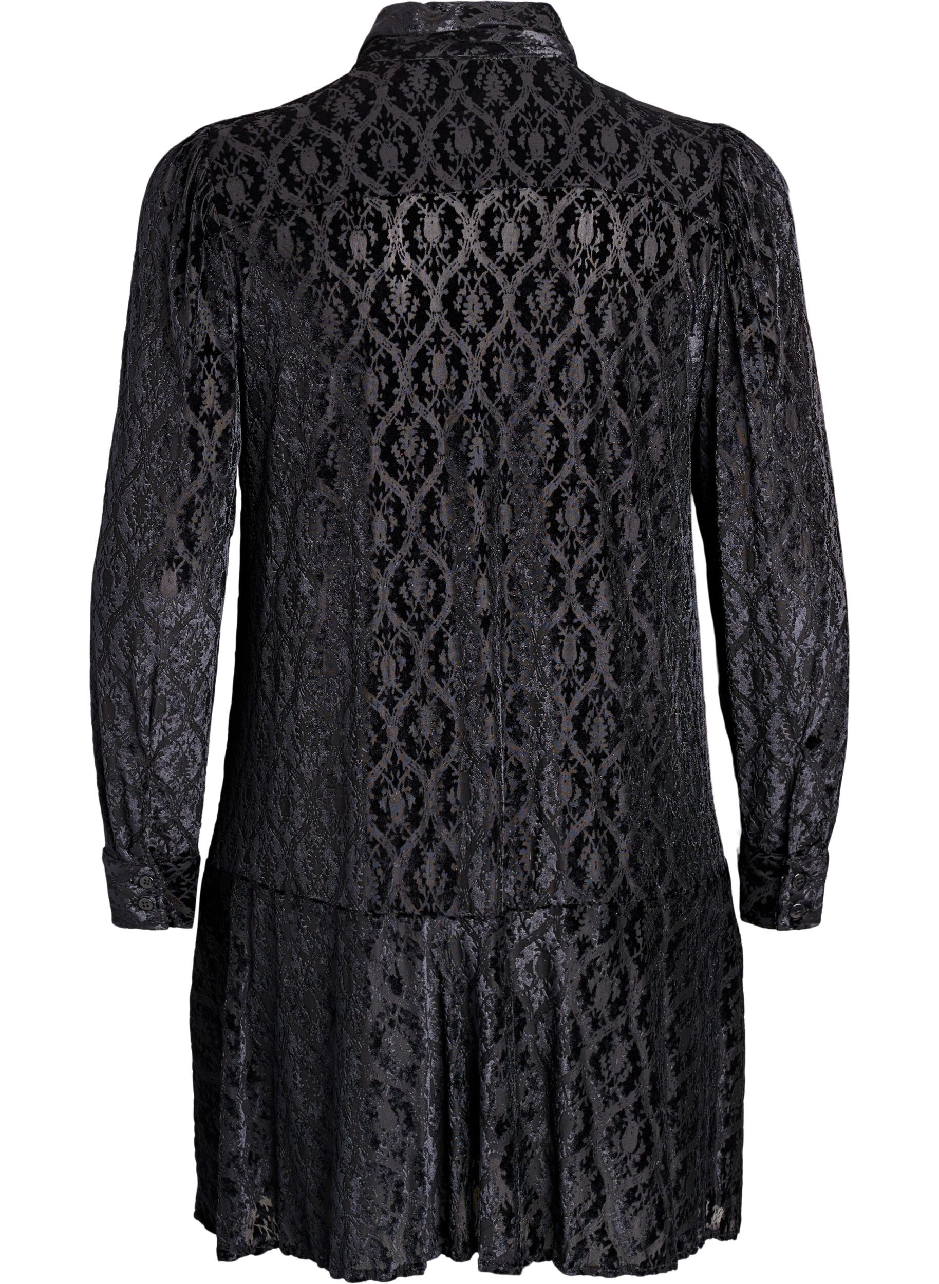 Zizzi Kurzes Kleid mit Veloursmuster, Schwarz, Packshot image number 1