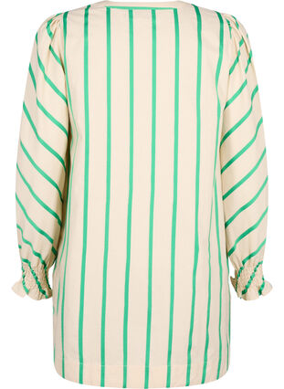 Gestreifte Tunika aus Baumwolle mit Smok und Rüschen, Beige Green Stripe, Packshot image number 1