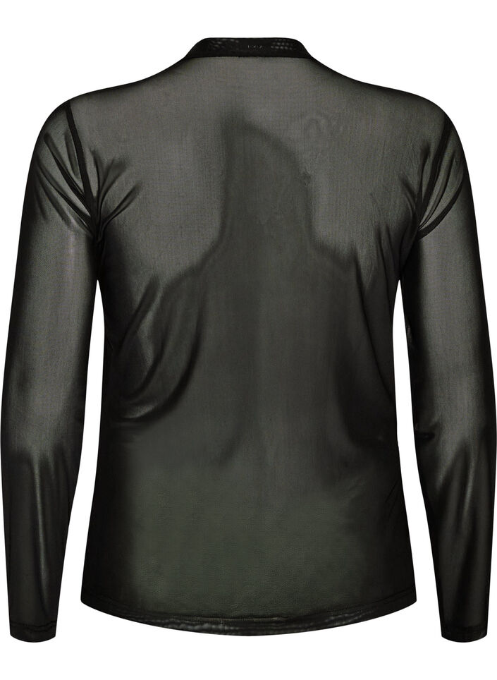 Enganliegende Mesh-Bluse mit langen &Auml;rmeln, Schwarz, Packshot image number 1