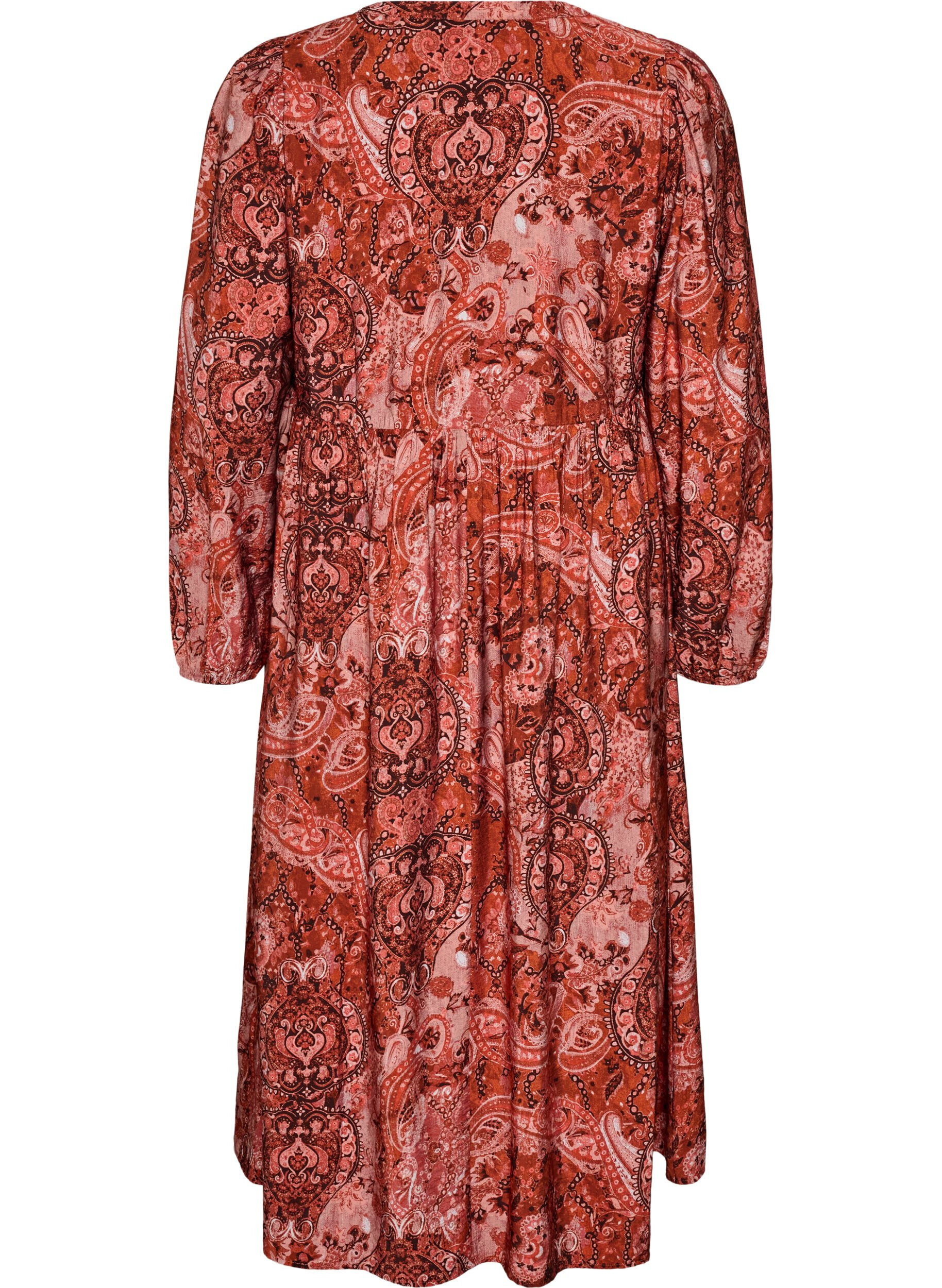 ZizziMidi-Kleid aus Viskose mit Paisleymuster, Orange, Packshot image number 1
