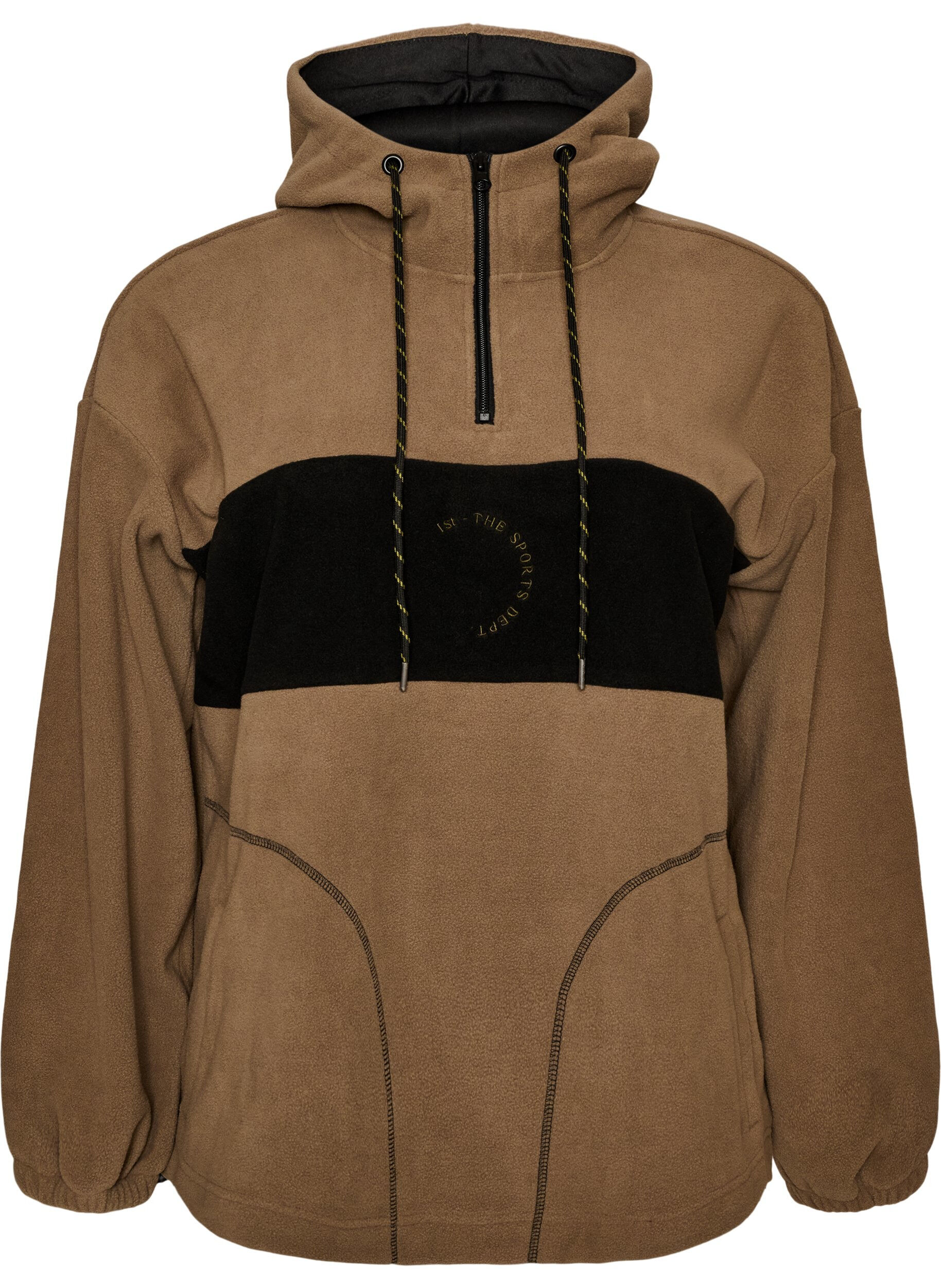 Anorak aus Fleece mit Kapuze und Kontrasteinsatz
