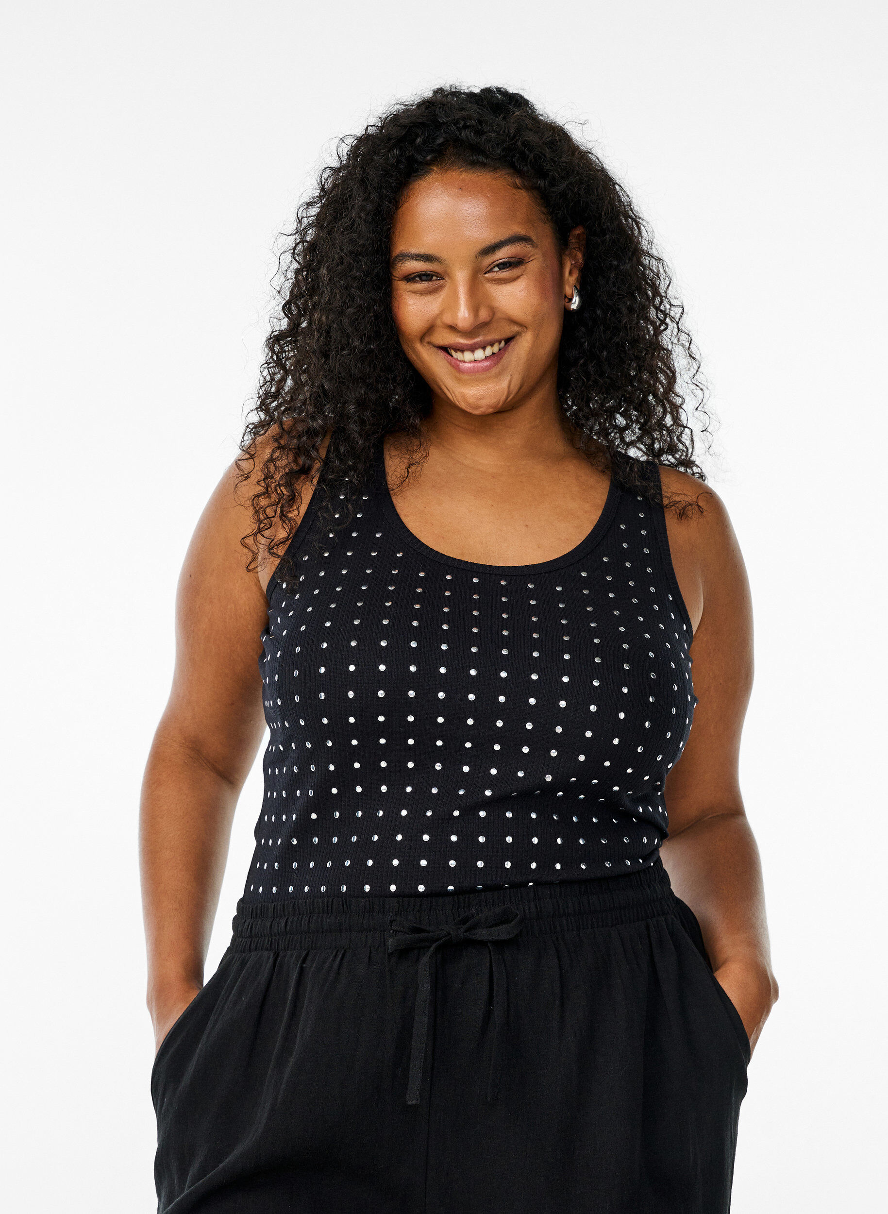 Zizzi Tanktop mit Nieten, Black, Model image number 0