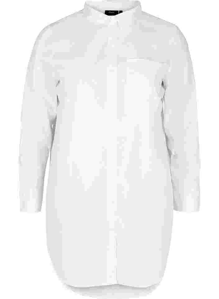 Lange Baumwollbluse mit Brusttasche, White, Packshot image number 0