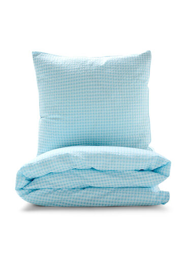 Kariertes Bettwäsche-Set aus Baumwolle, Blue/White Check, Packshot image number 0
